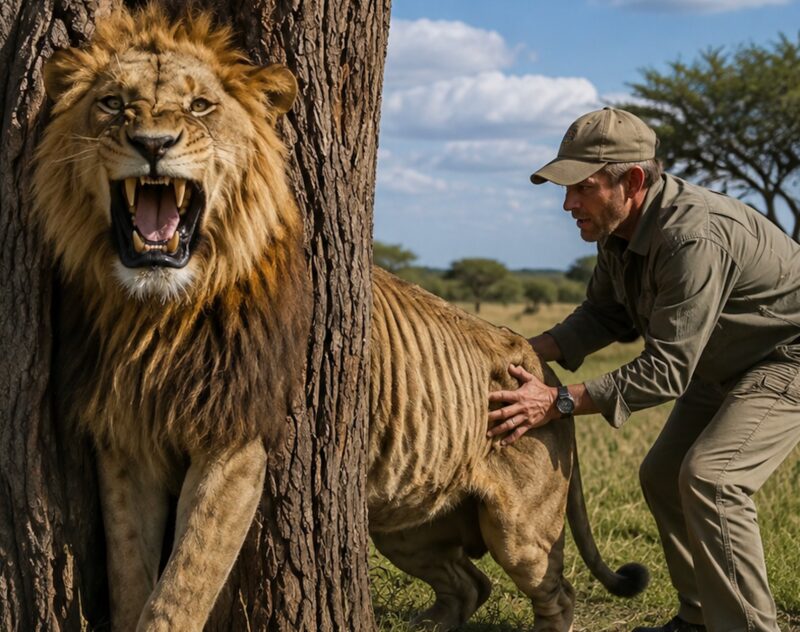 Lion Trapped in Tree for Three Days Shows Unexpected Reaction After Rescue